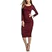 Pusheng Women Turtleneck Long Sleeve Slim Bodycon Wrap Tunic Pencil Midi Dress