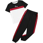 Axumity Kid Young Boy Clothes Outfits Casual Crew Neck Colorblock Short Sleeve Top 2pc Fall Pants Set