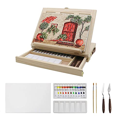 LUCYCAZ Tabletop Easel Set, Portable Wooden Art Easel for Painting