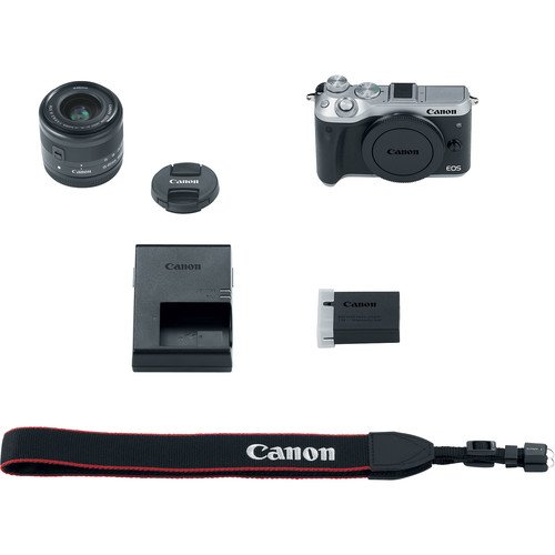 Canon-EOS-M6-Mirrorless-Digital-Camera-Silver-Premium-Accessory-Bundle-with-Canon-EF-M-15-45mm-IS-STM-Lens-Silver-Canon-Water-Resistant-Case-64GB-Memory-HD-Filters-Auxiliary-Lenses