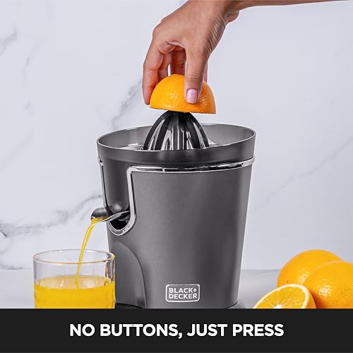 BLACK+DECKER Premium Stainless Steel Citrus Juicer, 100W Powerful Motor, Anti-Drip Spout, Pour-into-Glass Design, Dishwasher Safe, Premium Metallic Finish, Anti-Slip Rubber Feet | SSCJ165-B5
