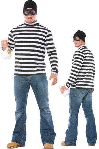 Robber / Burglar Costume includes Shirt, Cap, Money Bag and Face Mask