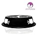 Petfuren Cat Bowls Set Non-Skid Stainless Steel Cat Dish 8 Ounce with Black/Gray Color and Cute Cat Face for Pet Food & Water Bowl (Set of 2)