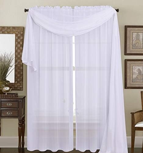 Set of 2 Panels Window Sheer Curtains 55" x 84" Inches Each (Total Width ~110"), Rod Pocket Sheer Curtains for Bedroom, Living Room, Décor Curtain Panels - White
