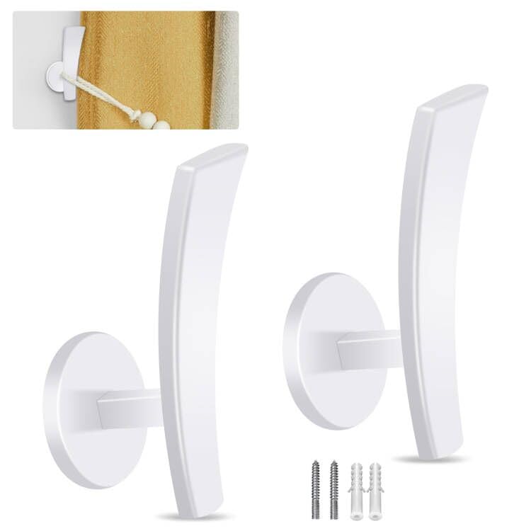 Curtain Holdbacks,2 Pack Metal Curtain Holder Wall Mounted Curtain Tieback Hooks Decorative Modern Drapery Holdbacks, Curtain Holders Tie Backs for Home Bedroom Living Room Decor,White