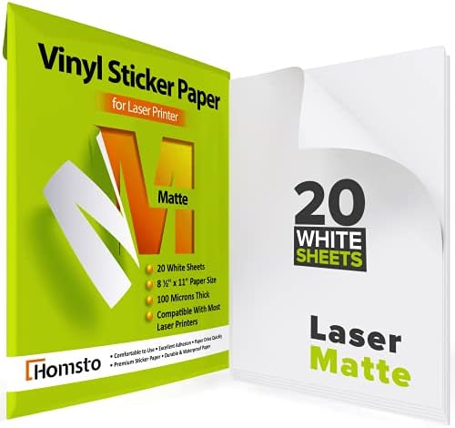 Premium Printable Vinyl Sticker Paper for Laser Printer - 20 Waterproof ...
