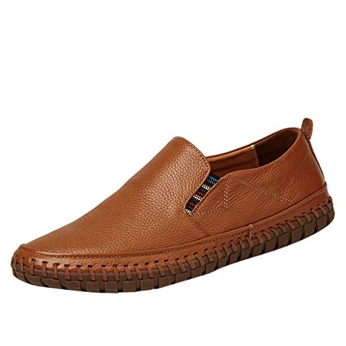Men's Leather Loafers Casual Breathable Fashion Business Driving Boat Formal Shoes (US:11, Brown)