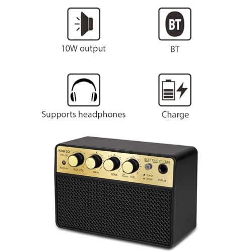 Amplificador de Guitarra Elétrica Portátil com Bateria Recarregável, Bluetooth, Entrada AUX, Saída para Fones, 10W de Potência, Design Compacto Ideal para Prática em Casa, Estúdio e Viagens