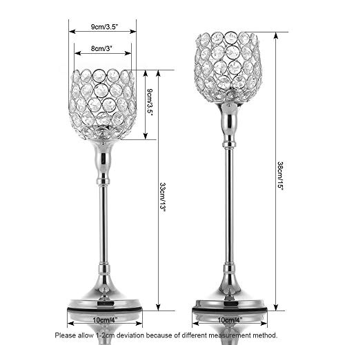 VINCIGANT Silver Long Stem Crystal Candle Holders/Tea Light Candlestick for New Year Home Decor Dining Room Table Centerpieces, Housewarming Gift - Thumbnail 6