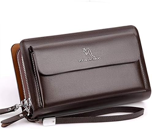 SaoLangtame Men Clutch Bag Leather Long Purse Double Zipper Business Wallet