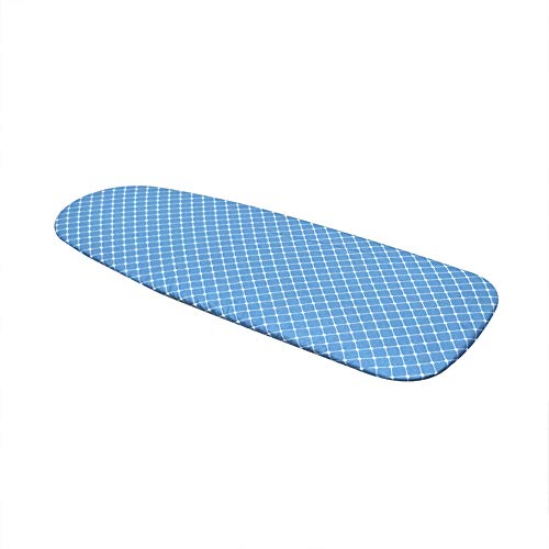 Duwee 15x54 Deluxe Heat Resistant Ironing Board Cover Thicken Felt Padding,Unique Tightening Mechanism Elastic Cord (Blue White)