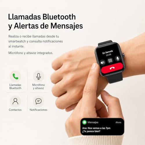 EASYTAO Smartwatch, Reloj Inteligente Hombre, Llamadas por Bluetooth, Monitorización del sueño, con el Asistente de Voz Alexa, Monitoreo de Salud Las 24 Horas, Impermeable IP68, Negro