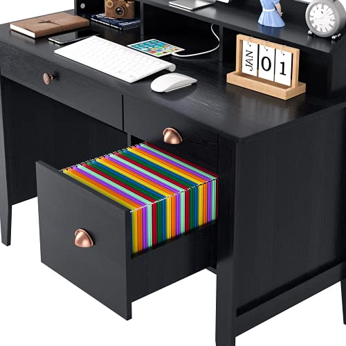 Kealive Computer Desk with 3 Drawers and Hutch Shelf, 47" Executive