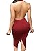 ALLEGRACE Women Sexy Luxury Lace Halter Neck Banquet Cocktail Prom Party Dresses Wine Red M