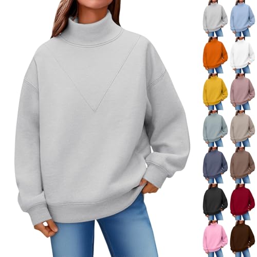 HOOUDO Brown Sweatshirt Women Long Sleeve Pullover Tops Ladies Shirt with Pocket Winter Crewneck Jumpers Sweaters Knitted Jumpers for Women