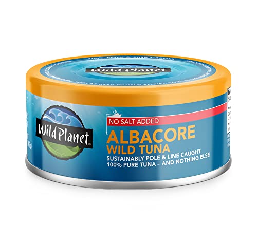 WILD PLANET WILD ALBACORE TUNA,NO SALT ADDED, CANNED TUNA, SUSTAINABLY WILD-CAUGHT, POLE & LINE, NON-GMO, KOSHER 5 OZ