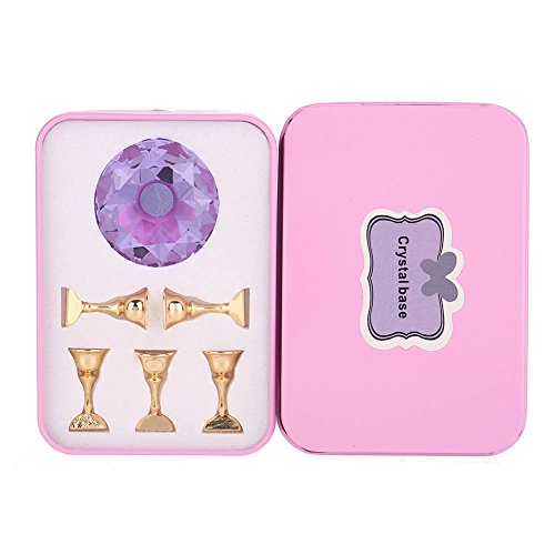 Sonew Nail Holder, Nail Art Display Stand, Crystal Alloy Nail Tips Stand Holders Magnetic Manicure Nails Salon Tool 3 Colors(Purple)