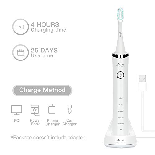 Sonic Electric Toothbrush with UV Sanitizer Travel Case，Wireless Rechargeable Sterilizer Powered Tooth Brushes for Adults, 5 Optional Modes, 2 Mins Smart Timer, USB Fast Charging & Replace (White) - Thumbnail 4