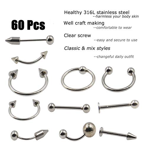 WZPB 88Pcs Professional Piercing Kit - 316L Surgical Steel Piercing Jewelry 14G 18G Piercing Needles Disposable Piercing Clamps for Nose Belly Tongue Tragus Nipple Body Piercing