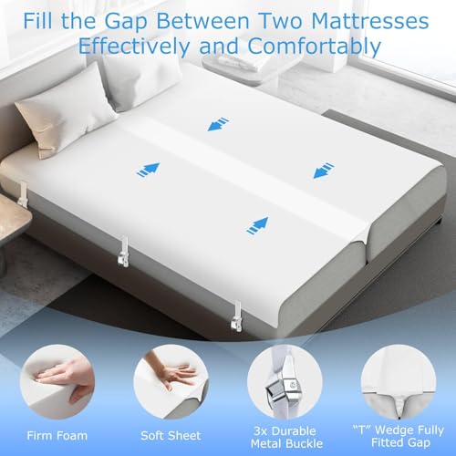 HOMCA Bed Bridge with Sheet, 200 x 190 cm 2 in 1 Single to King Bed Bridge Converter Kit, Eliminates Gap Between Mattresses, Mattress Connector and Fastening Strap