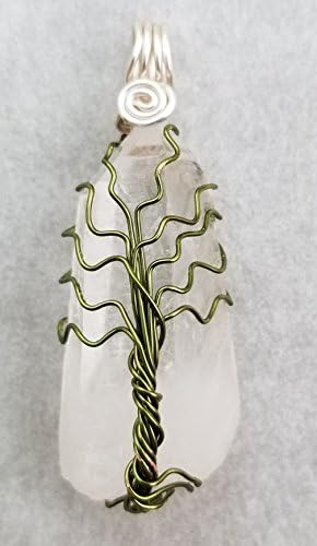 Tree of Life Clear Quartz Olive Wire Wrapped Handmade Pendant
