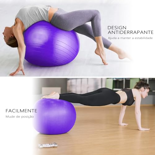 GODREAM Bola Pilates, Bola Fisioterapia, Bola Suiça, 55 cm, 65 cm, 75 cm, Anti estouro, Suporta até 300kg, Ideal para Gestante, Ginastica, Yoga, Academia e Pilates em casa, com Bomba