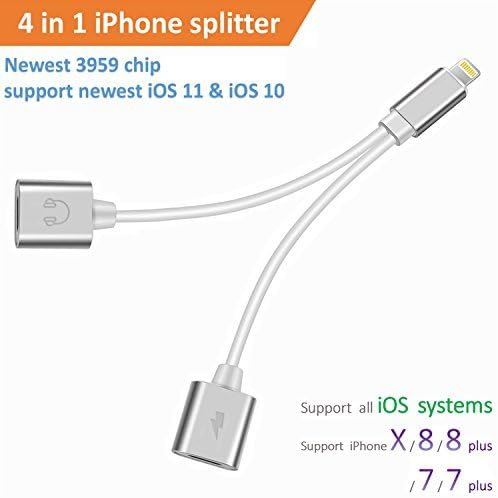 iPhone 7 / 7 Plus / 8 / X Adapter &amp; Splitter, Seiyato Dual Lightning Headphone Jack adapter Audio and Charge Splitter for iPhone X / 8 / 8 Plus / 7 / 7 Plus.(Support Music and calling function)-Silver