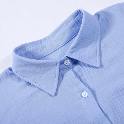 Yowablo Bluse Damen Oversized Hemdbluse Longbluse Langarm Oberteile Hemd Bluse Langarmshirt Tuniken Farbe Blau gr XXL