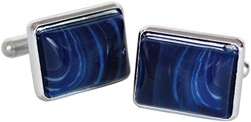 Unique Luxurious Design Rectangle Brass Cufflinks for Men and Boys (Silver and Blue)