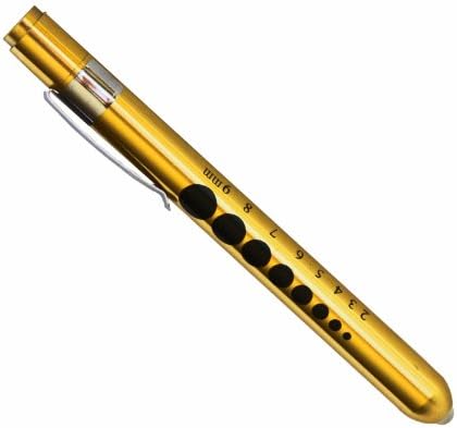 Professional Medical Diagnostic Penlight with Pupil Gauge Different Colors with 2 AAA Batteries By Vilmark (Gold)