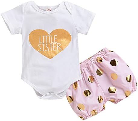 2Pcs Fashion Infant Newborn Baby Girls Little Sister Summer Tops+Golden Dots Short Pants Outfit Sets (White, 6-12 M)