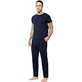 Casey Kevin Mens Pajamas Set Comfy Sleepwear Short Sleeve Pjs Breathable Soft 2 Piece Top Bottom Loungewear With Pockets