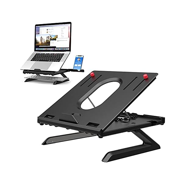 Laptop-Stand-Holder-Built-in-Foldable-LegsPhone-Holder9-Adjustable-Height-Laptop-RiserKlearlook-Portable-Air-Ventilation-Ergonomic-Notebook-Support-Tray-Keybord-Desk-Storage-for-LaptopTablet-Black Laptop Stand Holder Built-in Foldable Legs&Phone Holder,9-Adjustable Height Laptop Riser,Klearlook Portable Air…