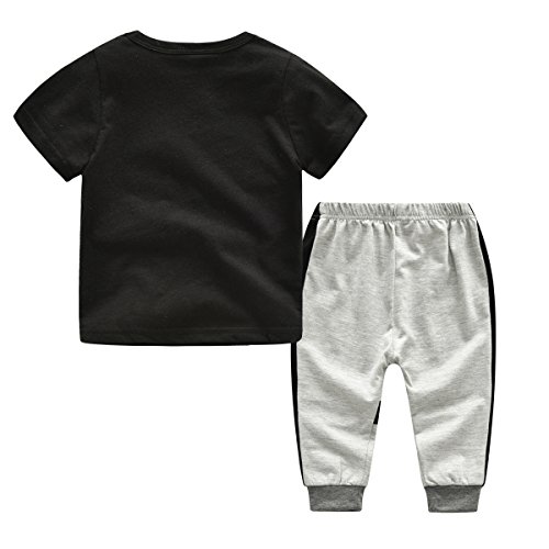 2Piece Toddler Kids Baby Boy Outfits Set,Short Sleeve Letter Mini Boss Print Front T-Shirt Stripe Trousers Pant Clothes Suit Black