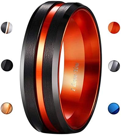 WASOLIE Tungsten Carbide Wedding Ring Engagement Band for Men Women Rose Gold Blue Black Matte Brushed Comfort Fit 8mm