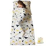 SueH Design Long Lightweight Sleeping Bag Liner of Aloe Cotton for Adult Use in Hotel, Hostel and Outdoor Standalone Sleeping Bag in Summer with Zippered Vent