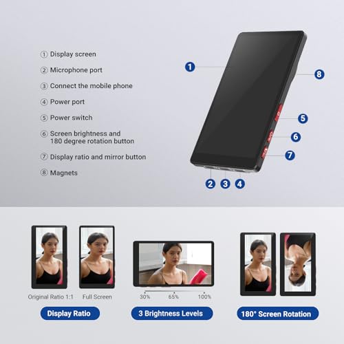 NEEWER Basics 4" Ultra Thin Magnetic Vlog Selfie Monitor Screen, Metal Back Camera Monitor w 600nits/Remote for 4K 120fps Wired Recording Streaming, Only Compatible with iPhone 17 16 15 Series, M4U