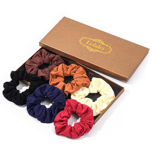 Lolalet Soft Cotton Scrunchies for Hair, Elastic Hair Ties Scrunchy for Women Teens Girls, Ponytail Holder Hair Accessories for Thin Thick Fine Curly Hair -6 Pack, Style A