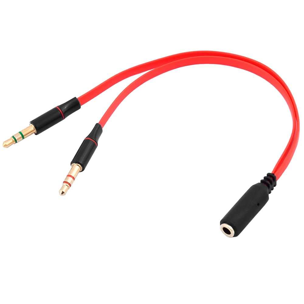 Ociodual TRRS 3.5mm Female Jack to 2 TRS Dual AUX Male Mic Microphone Audio Y Splitter Cable Adapter Red for Headphone Headset