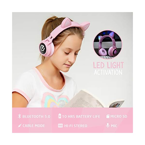 PowerLocus-Wireless-Bluetooth-Headphones-for-Kids-Kid-Headphone-Over-Ear-with-LED-Lights-Foldable-Headphones-with-MicrophoneVolume-LimitedWireless-and-Wired-Headphone-for-PhonesTabletsPCLaptops PowerLocus Wireless Bluetooth Headphones for Kids, Kid Headphone Over-Ear with LED Lights, Foldable Headphones with…