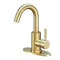 Hoimpro Single Handle Wet Bar Sink Faucet, Single Hole Bathroom Vanity Faucet, Rv 360 swivel Small Bar Faucet, Bathroom Laundry Sink Faucet Mixer, Stainless Steel / Brushed Gold (1 Or 3 Hole)