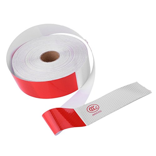 COMOTS 2" x150' Reflective Tape Stickers Self-Adhesive DOT Tape for Trailer Waterproof Warning Caution Conspicuity Tape Reflector Tape Reflective Safety Tape White & Red for Truck Car (2" x150')