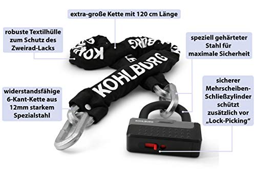 KOHLBURG massives Kettenschloss 120cm lang & 12mm stark mit höchster Sicherheitsklasse 10/10 - Schloss für Motorrad… – Bild 5