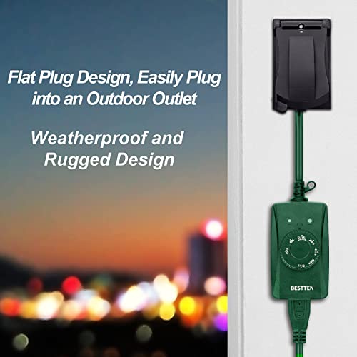 [2 Pack] BESTTEN Weatherproof Outdoor Timer with Photocell Light Sensor