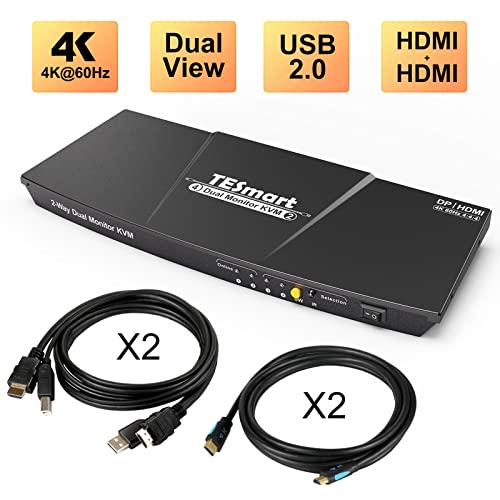 TESmart DisplayPort + HDMI KVM Switch 2 Monitors 2 Computers, 4 Port