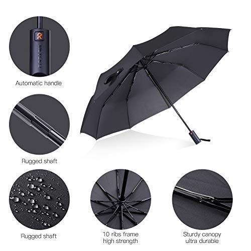 REYLEO Windproof Travel Umbrella with Teflon Coating, Ultralight Only 520g, Auto Open/Close Button, Folding Umbrellas Can be Folded 10000+ Times