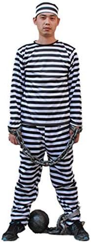 Amazon Lulu Lab 囚人服 コスチューム 男女共用 フリーサイズ 豪華５点セット シャツ ズボン 帽子 手錠 鉄球 コスプレ 仮装 通販