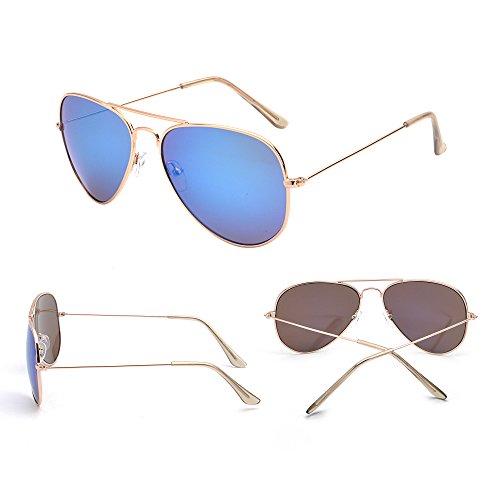 JM Retro Mirror Aviator Sunglasses Flash Tinted Lens Eyeglasses for Women Men UV400 2 Pack (Green & Blue) - Thumbnail 4
