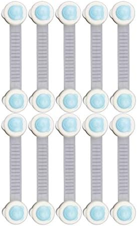 Child Safety Locks 10-pack Safety Adjustable Latches For Cabinet Refrigerator, Drawers, Microwave, Oven, Toilet Seat Locks with 3M Drawer Locks - Easy Installation, Ideal for Home Safety (BLUE)