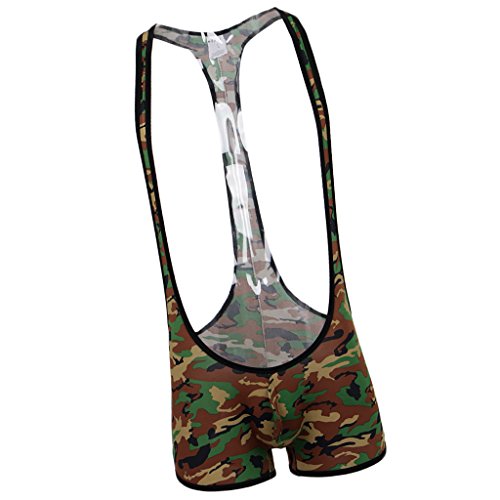 Baoblaze Men Leotard Camouflage Jumpsuit Jockstrap Jockstrap Camo Printed Wrestling Singlet Fitness Bodysuit Nightwear Underwear